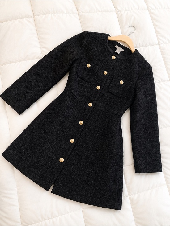 H&M Dresses & Skirts - H&M Black Tweed A-Line Coat Dress with Gold Buttons